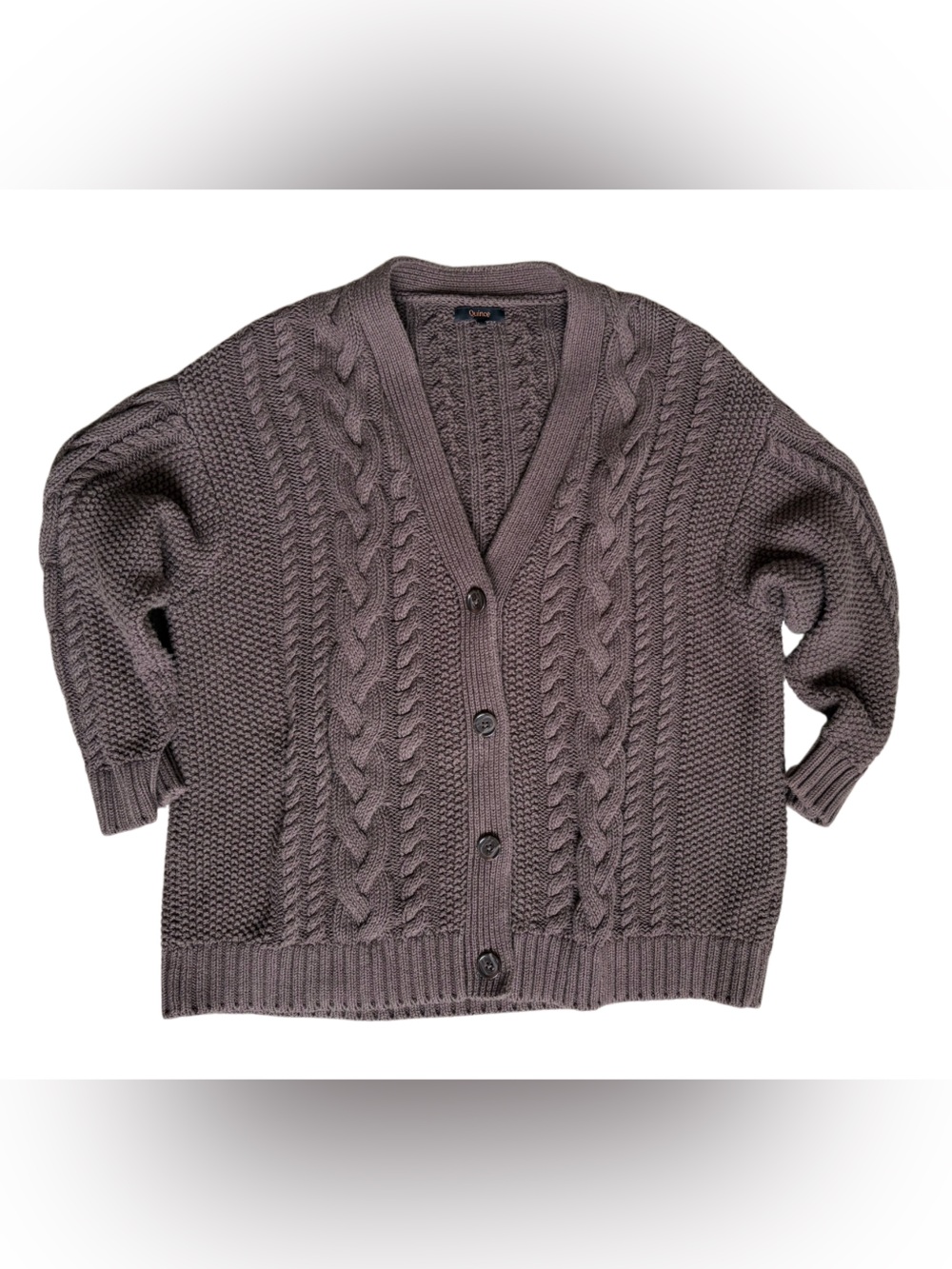 Quince - 100% Organic Cotton Oversized Cable Cardigan - Size Small - Brown